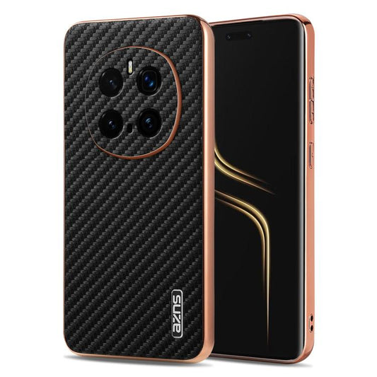 Pour Honor Magic7 Pro Étui de téléphone à texture en fibre de carbone avec bord électrolytique AZNS (Noir)