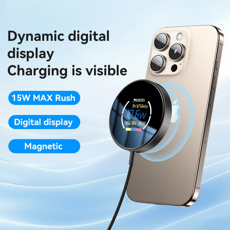 Chargeur sans fil magnétique Yesido DS28 15W avec affichage numérique intelligent, longueur : 1,2 m (noir)