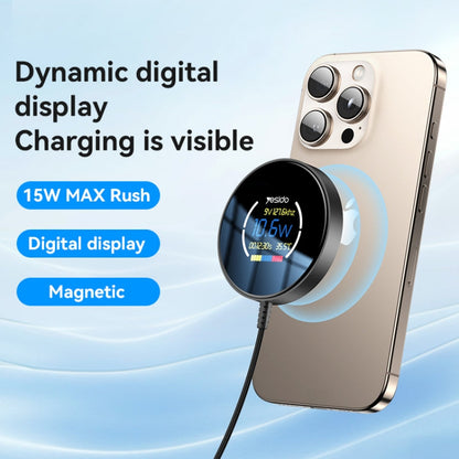 Chargeur sans fil magnétique Yesido DS28 15W avec affichage numérique intelligent, longueur : 1,2 m (noir)