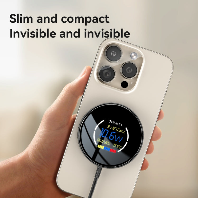 Chargeur sans fil magnétique Yesido DS28 15W avec affichage numérique intelligent, longueur : 1,2 m (noir)