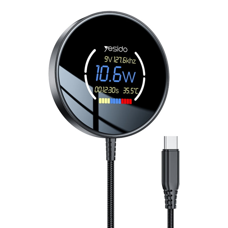 Chargeur sans fil magnétique Yesido DS28 15W avec affichage numérique intelligent, longueur : 1,2 m (noir)