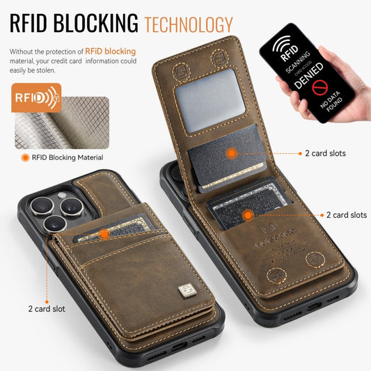 For iPhone 15 Pro Max AutSpace A12 MagSafe Magnetic RFID Card Bag Phone Case(Coffee)