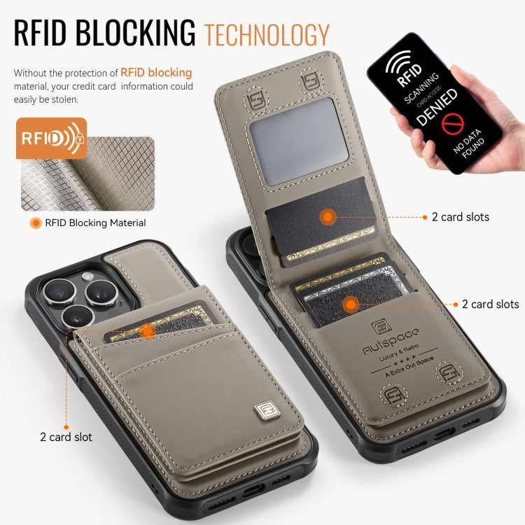 Pour iPhone 15 Pro AutSpace A12 MagSafe Housse de téléphone magnétique RFID avec porte-cartes (Kaki)