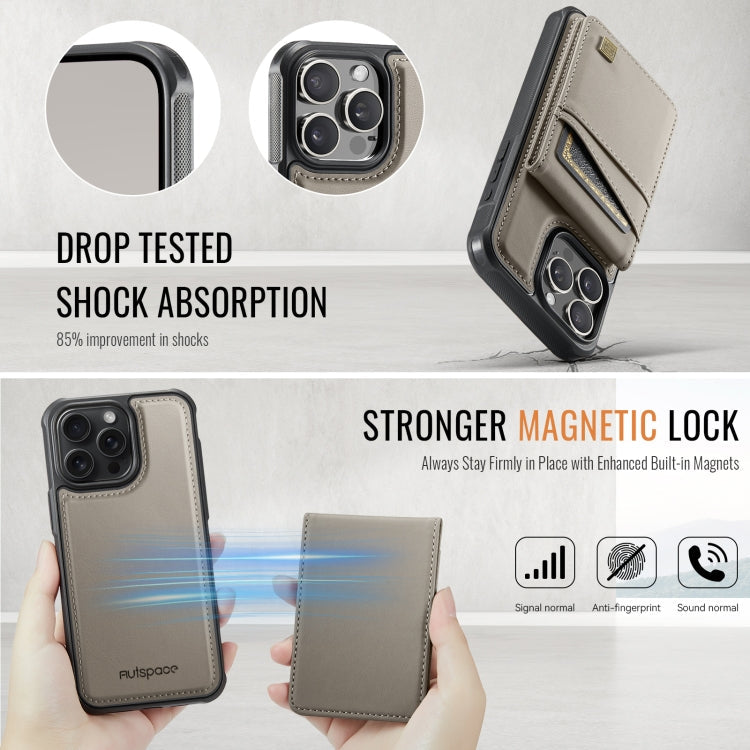 Pour iPhone 15 Pro AutSpace A12 MagSafe Housse de téléphone magnétique RFID avec porte-cartes (Kaki)
