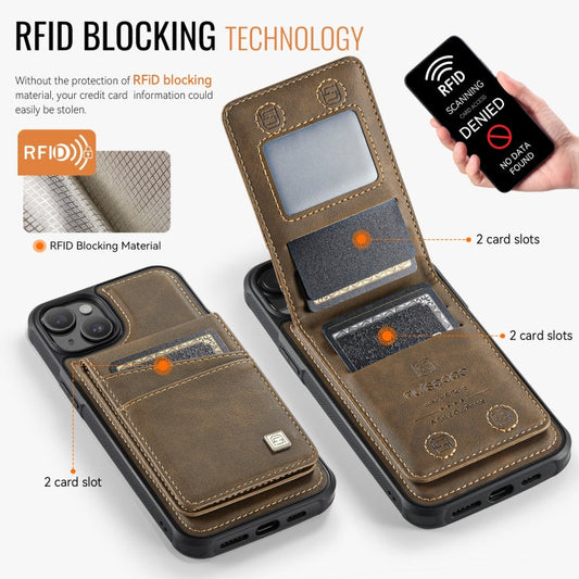For iPhone 15 AutSpace A12 MagSafe Magnetic RFID Card Bag Phone Case(Coffee)