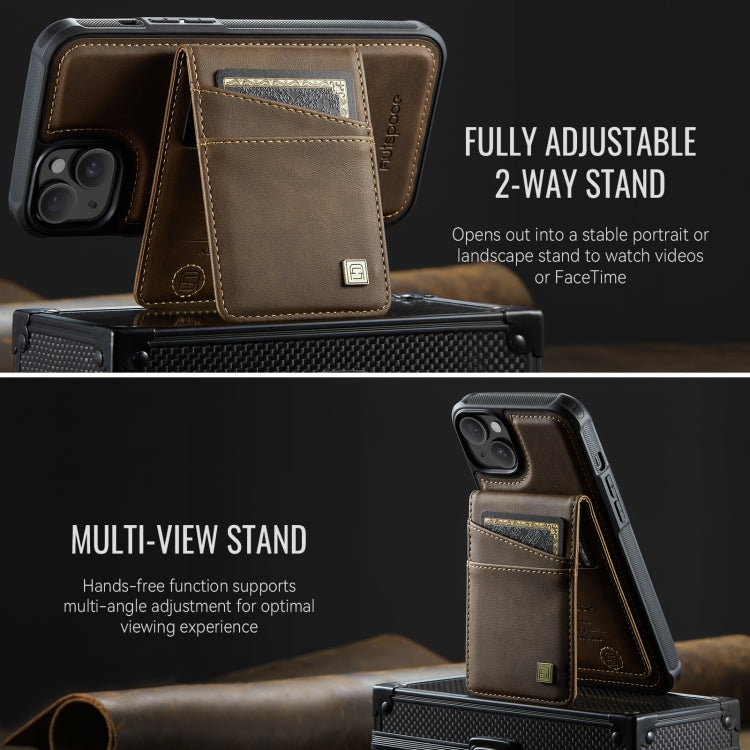 For iPhone 15 AutSpace A12 MagSafe Magnetic RFID Card Bag Phone Case(Coffee)