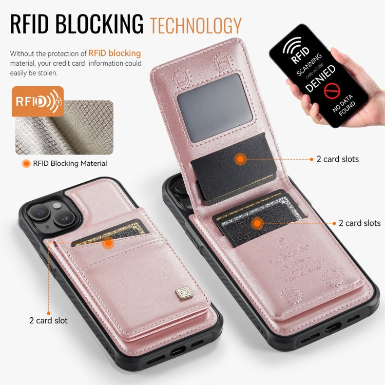 For iPhone 14 Plus AutSpace A12 MagSafe Magnetic RFID Card Bag Phone Case(Rose Gold)