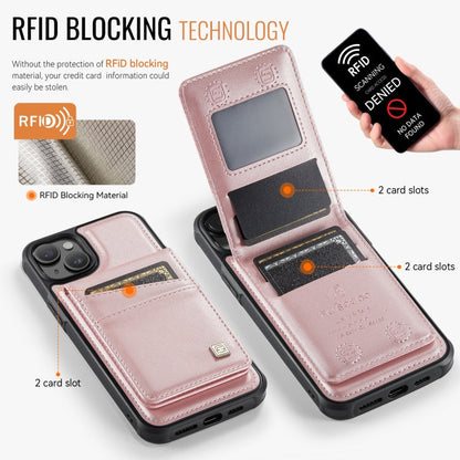 For iPhone 14 Plus AutSpace A12 MagSafe Magnetic RFID Card Bag Phone Case(Rose Gold)