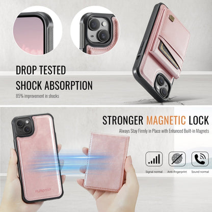 For iPhone 14 Plus AutSpace A12 MagSafe Magnetic RFID Card Bag Phone Case(Rose Gold)