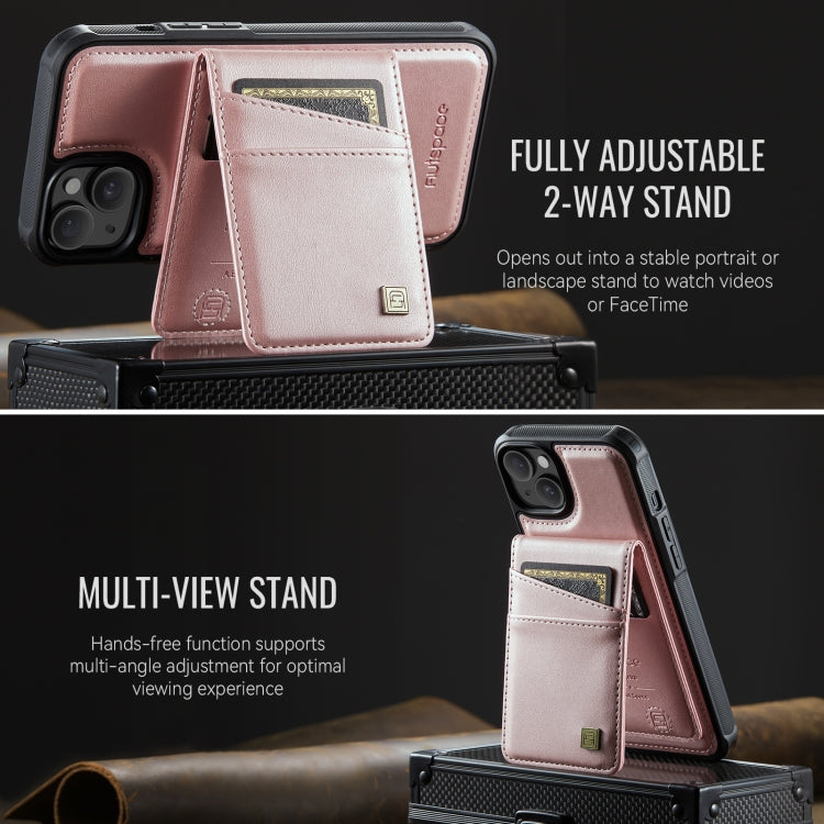 For iPhone 14 Plus AutSpace A12 MagSafe Magnetic RFID Card Bag Phone Case(Rose Gold)