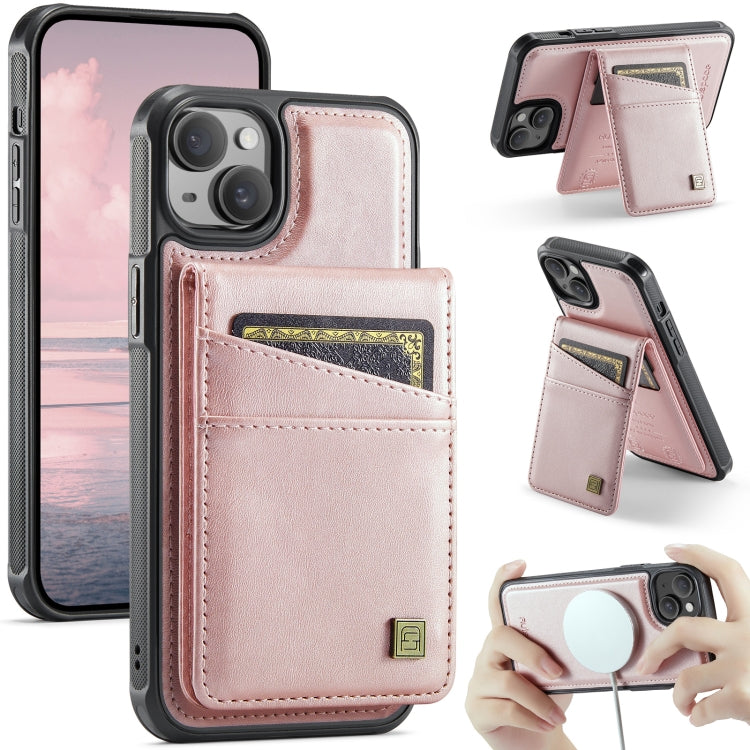 For iPhone 14 Plus AutSpace A12 MagSafe Magnetic RFID Card Bag Phone Case(Rose Gold)
