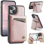 For iPhone 14 Plus AutSpace A12 MagSafe Magnetic RFID Card Bag Phone Case(Rose Gold)
