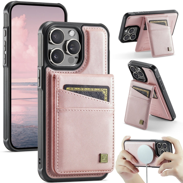 Pour iPhone 14 Pro AutSpace A12 MagSafe Housse de téléphone magnétique avec porte-cartes RFID (Rose Doré)