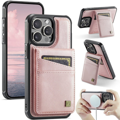 Pour iPhone 14 Pro AutSpace A12 MagSafe Housse de téléphone magnétique avec porte-cartes RFID (Rose Doré)