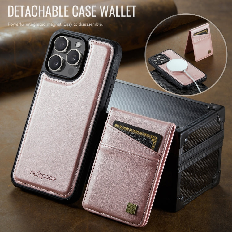 Pour iPhone 14 Pro AutSpace A12 MagSafe Housse de téléphone magnétique avec porte-cartes RFID (Rose Doré)