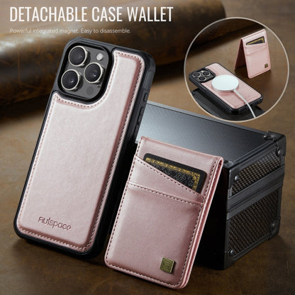 Pour iPhone 14 Pro AutSpace A12 MagSafe Housse de téléphone magnétique avec porte-cartes RFID (Rose Doré)