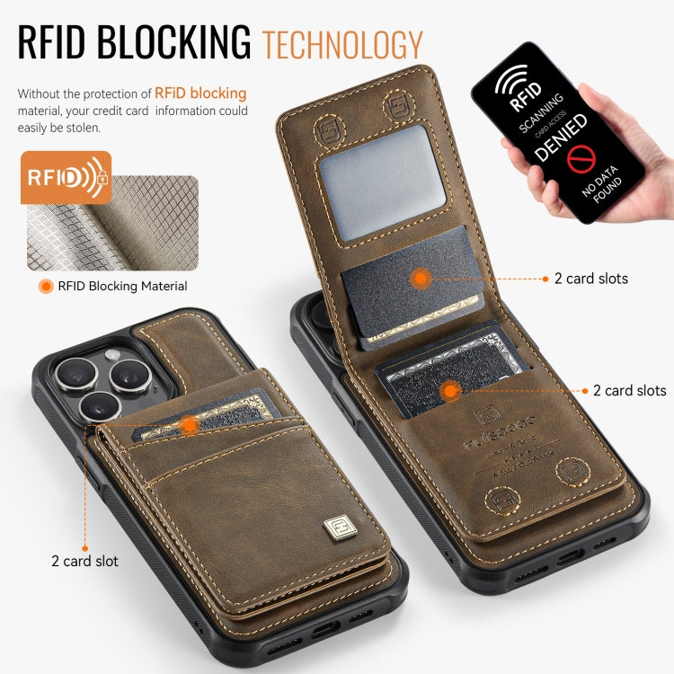 For iPhone 14 Pro AutSpace A12 MagSafe Magnetic RFID Card Bag Phone Case(Coffee)