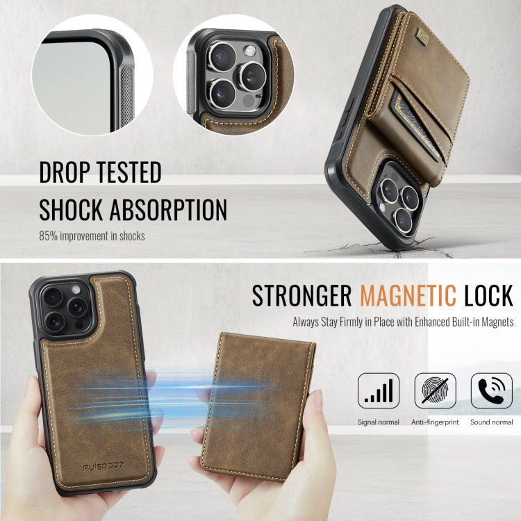 For iPhone 14 Pro AutSpace A12 MagSafe Magnetic RFID Card Bag Phone Case(Coffee)