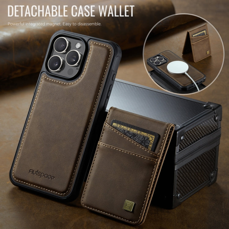 For iPhone 14 Pro AutSpace A12 MagSafe Magnetic RFID Card Bag Phone Case(Coffee)