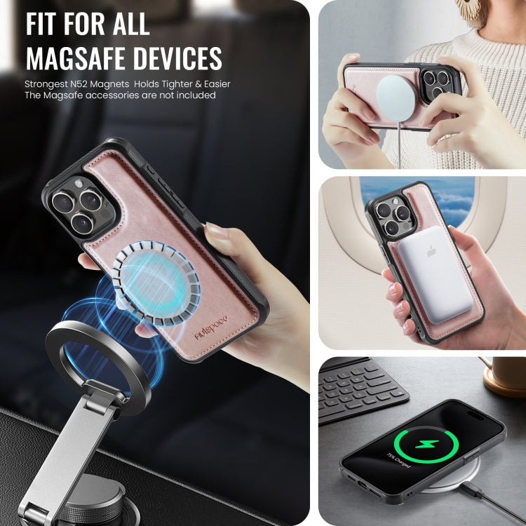 For iPhone 13 Pro Max AutSpace A12 MagSafe Magnetic RFID Card Bag Phone Case(Rose Gold)