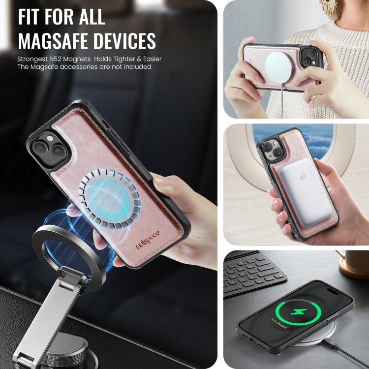 For iPhone 13 AutSpace A12 MagSafe Magnetic RFID Card Bag Phone Case(Rose Gold)