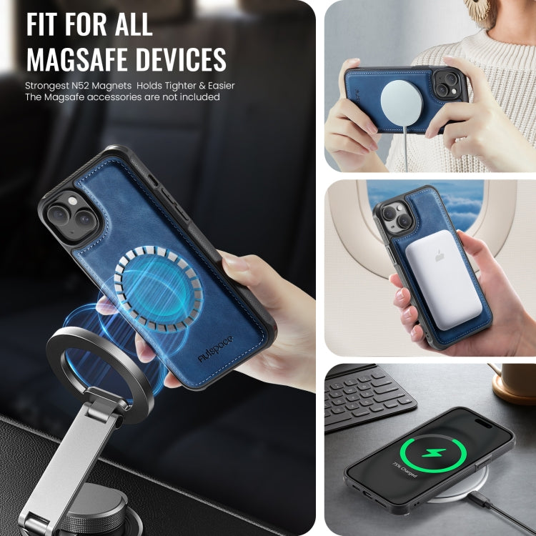 For iPhone 13 AutSpace A12 MagSafe Magnetic RFID Card Bag Phone Case(Blue)