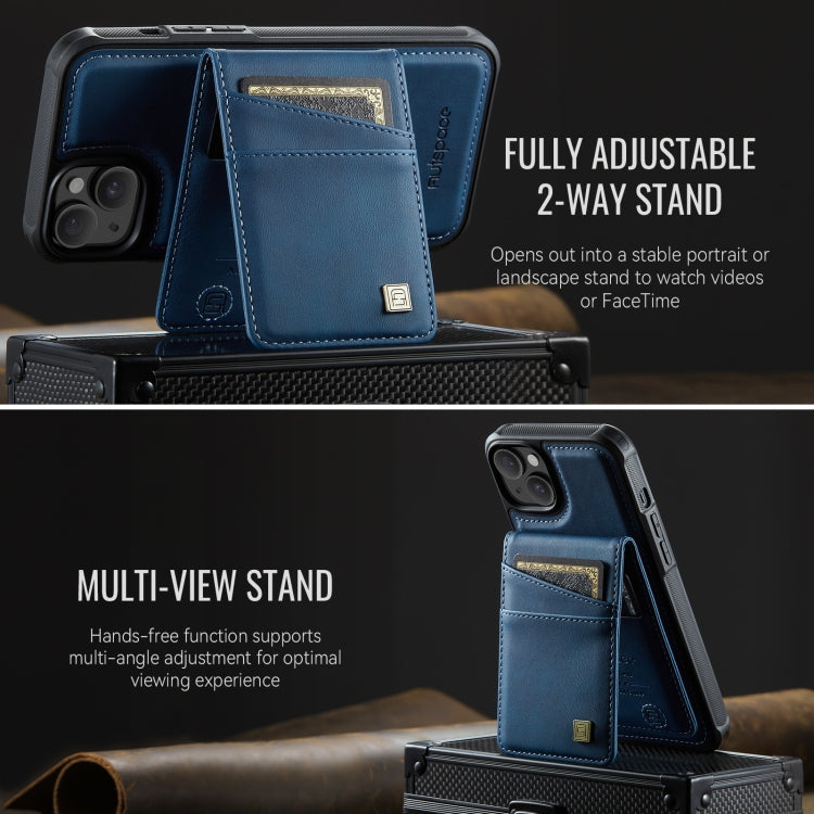 For iPhone 13 AutSpace A12 MagSafe Magnetic RFID Card Bag Phone Case(Blue)