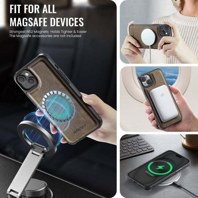 For iPhone 13 AutSpace A12 MagSafe Magnetic RFID Card Bag Phone Case(Coffee)