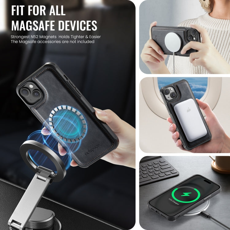 For iPhone 13 AutSpace A12 MagSafe Magnetic RFID Card Bag Phone Case(Black)