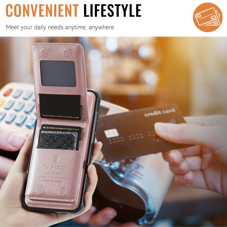 For iPhone 12 Pro Max AutSpace A12 MagSafe Magnetic RFID Card Bag Phone Case(Rose Gold)