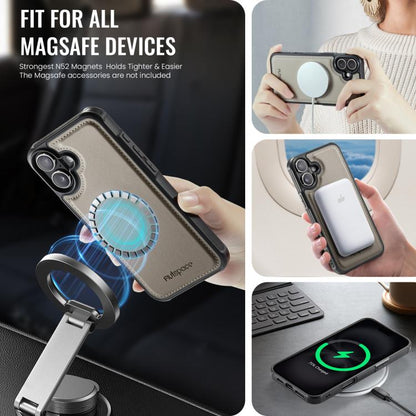 For iPhone 16 AutSpace A12 MagSafe Magnetic RFID Card Bag Phone Case(Khaki)