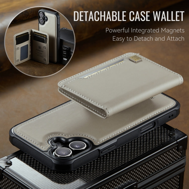 For iPhone 16 Plus AutSpace A13 MagSafe Magnetic RFID Flip Card Bag Phone Case(Grey)