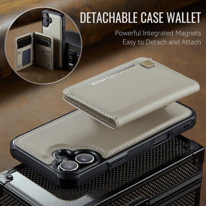 For iPhone 16 Plus AutSpace A13 MagSafe Magnetic RFID Flip Card Bag Phone Case(Grey)