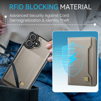 For iPhone 16 Plus AutSpace A13 MagSafe Magnetic RFID Flip Card Bag Phone Case(Grey)