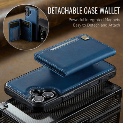 For iPhone 16 AutSpace A13 MagSafe Magnetic RFID Flip Card Bag Phone Case(Blue)