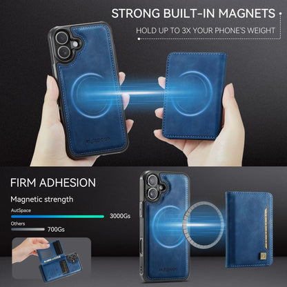 For iPhone 16 AutSpace A13 MagSafe Magnetic RFID Flip Card Bag Phone Case(Blue)