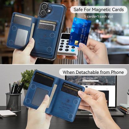 For iPhone 16 AutSpace A13 MagSafe Magnetic RFID Flip Card Bag Phone Case(Blue)