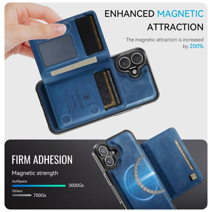 For iPhone 16 AutSpace A13 MagSafe Magnetic RFID Flip Card Bag Phone Case(Blue)