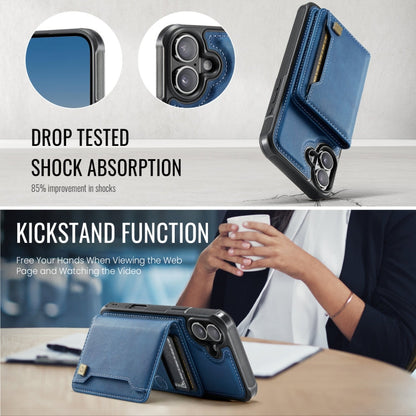 For iPhone 16 AutSpace A13 MagSafe Magnetic RFID Flip Card Bag Phone Case(Blue)