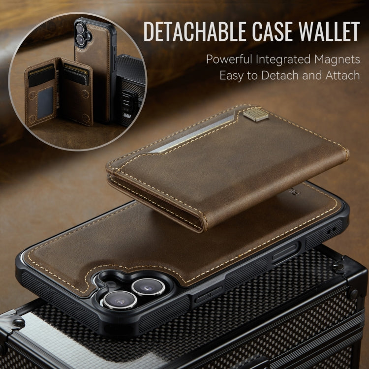 For iPhone 16 AutSpace A13 MagSafe Magnetic RFID Flip Card Bag Phone Case(Coffee)