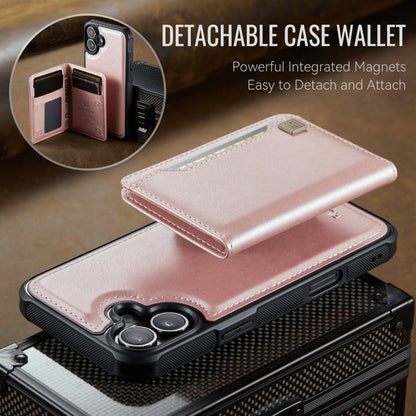 For iPhone 16 AutSpace A13 MagSafe Magnetic RFID Flip Card Bag Phone Case(Rose Gold)