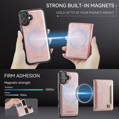 For iPhone 16 AutSpace A13 MagSafe Magnetic RFID Flip Card Bag Phone Case(Rose Gold)
