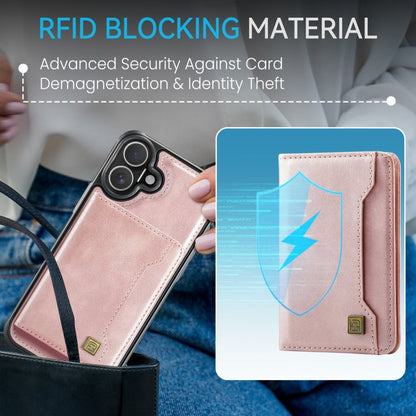 For iPhone 16 AutSpace A13 MagSafe Magnetic RFID Flip Card Bag Phone Case(Rose Gold)