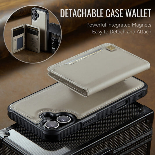 For iPhone 16 AutSpace A13 MagSafe Magnetic RFID Flip Card Bag Phone Case(Grey)