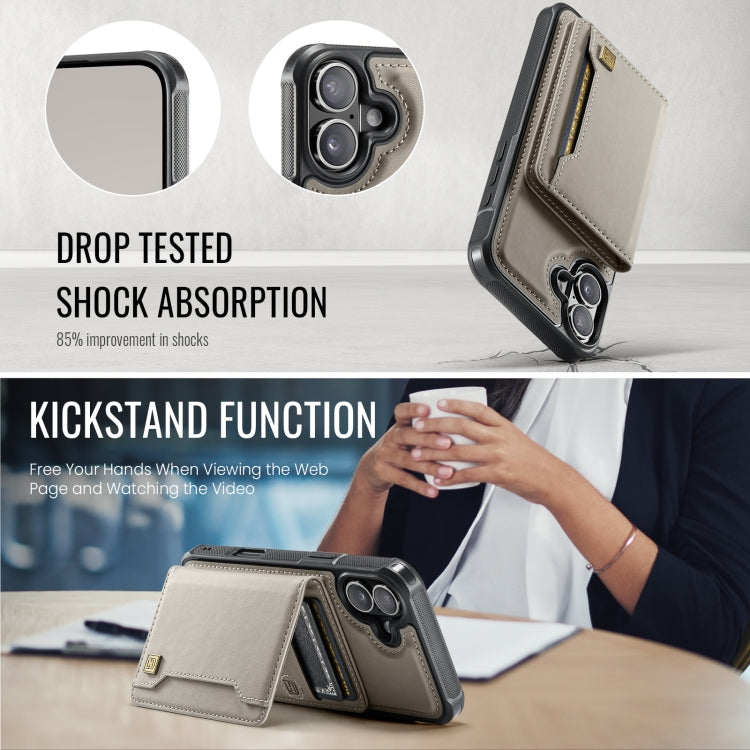 For iPhone 16 AutSpace A13 MagSafe Magnetic RFID Flip Card Bag Phone Case(Grey)