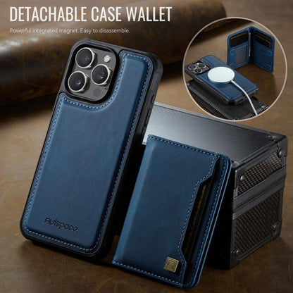 For iPhone 15 Pro Max AutSpace A13 MagSafe Magnetic RFID Flip Card Bag Phone Case(Blue)