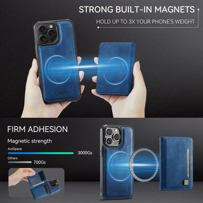 For iPhone 15 Pro Max AutSpace A13 MagSafe Magnetic RFID Flip Card Bag Phone Case(Blue)