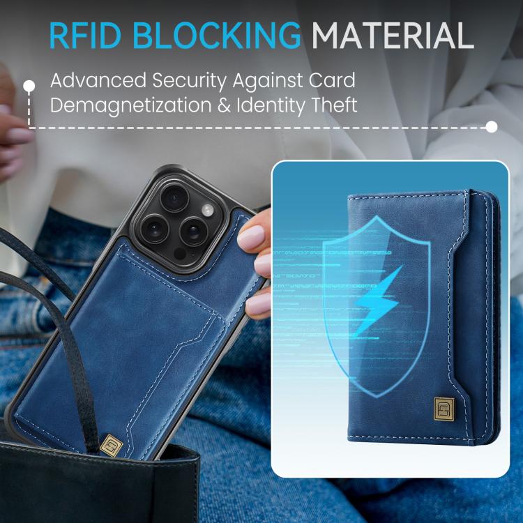 For iPhone 15 Pro Max AutSpace A13 MagSafe Magnetic RFID Flip Card Bag Phone Case(Blue)
