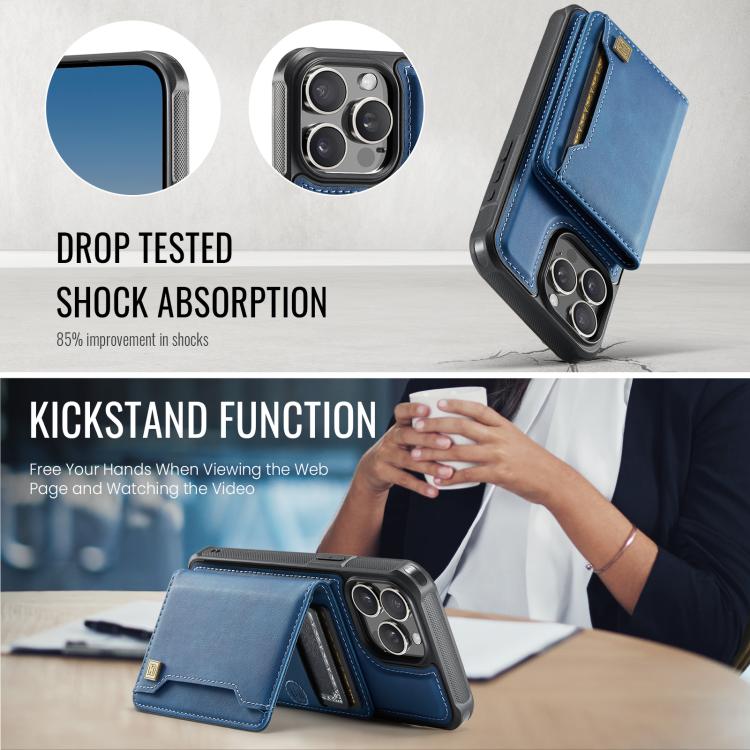 For iPhone 15 Pro Max AutSpace A13 MagSafe Magnetic RFID Flip Card Bag Phone Case(Blue)