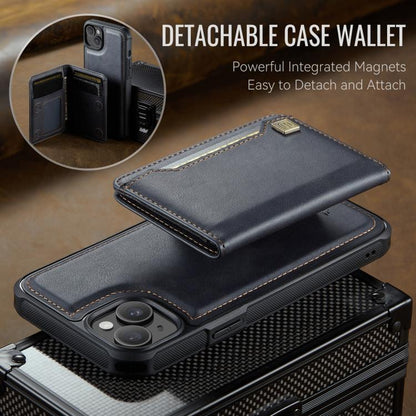 For iPhone 15 Plus AutSpace A13 MagSafe Magnetic RFID Flip Card Bag Phone Case(Black)